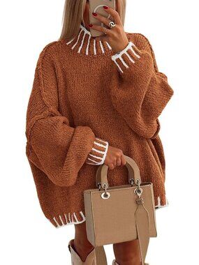 Cozy Women's Mock Neck Oversized Pullover Sweater - Perfect for Fall & Winter
